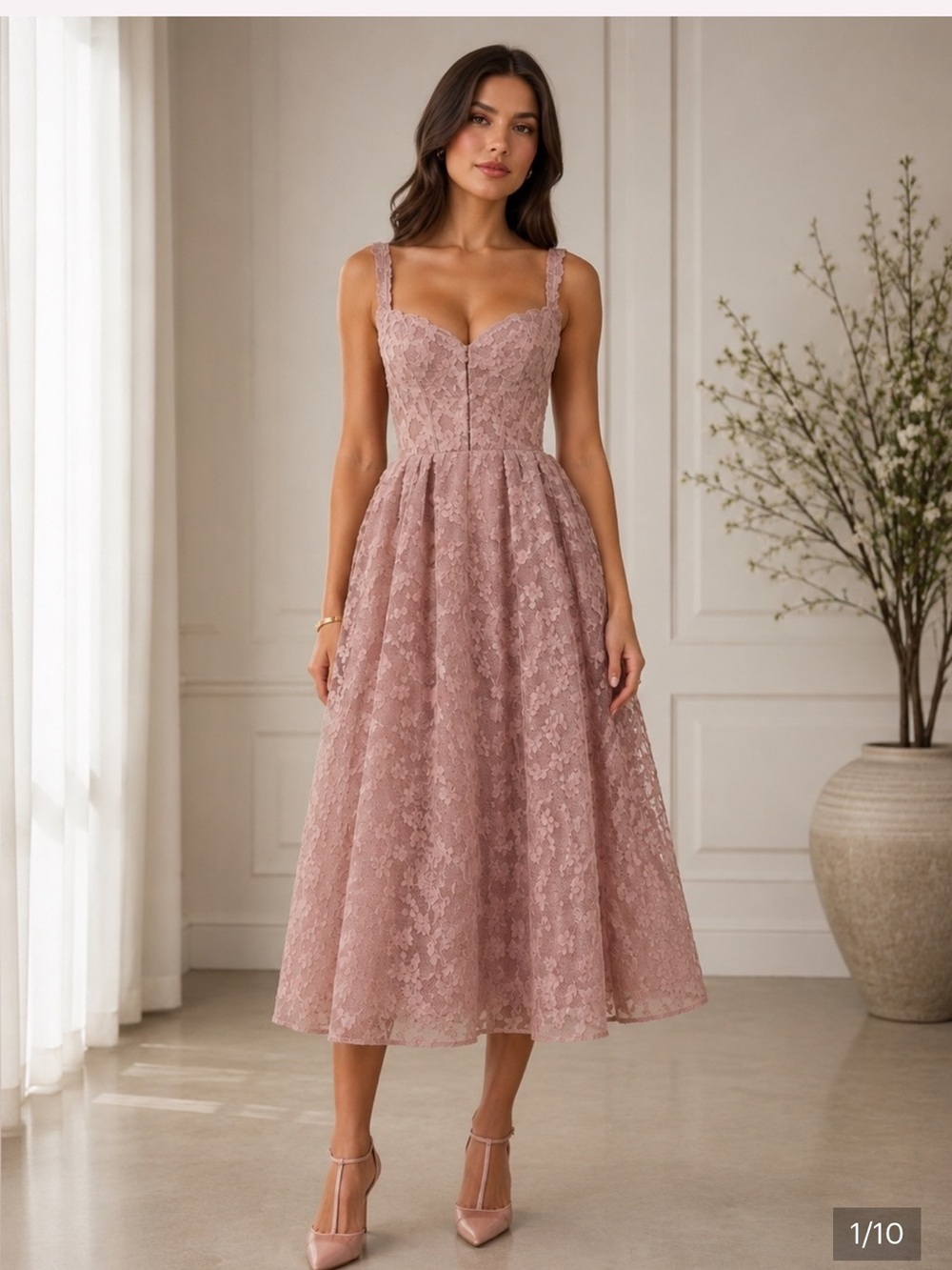 House of CB LOVELY French Rose Jacquard Sweetheart Neckline Midi Dress